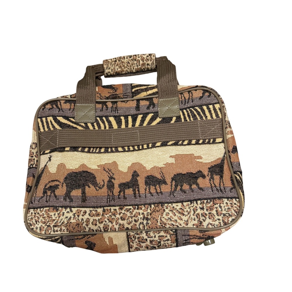 Pioneer Express Vintage Safari Tapestry Travel Bag Wildlife Animal Print Brown